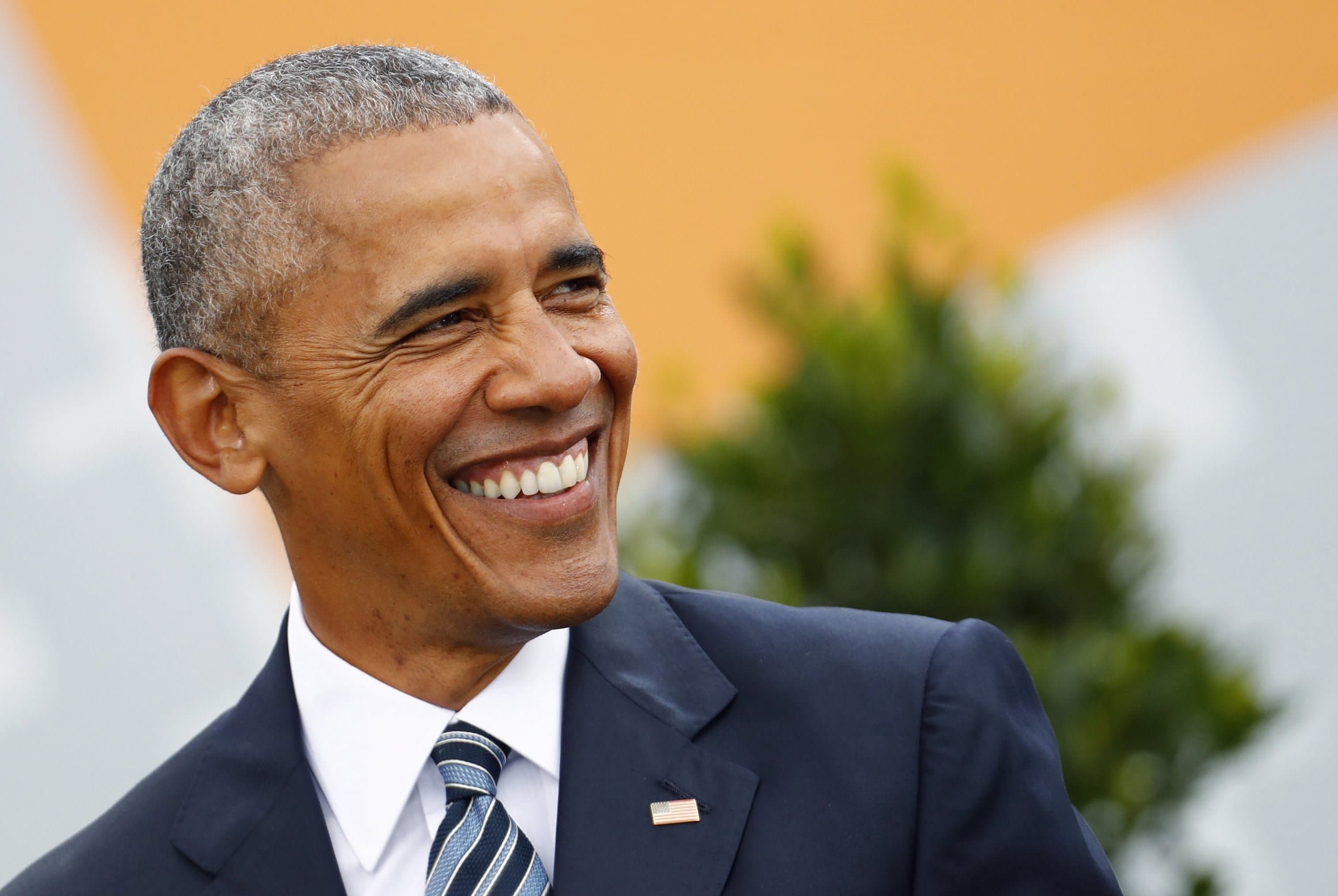 Former U.S. President Obama attends a discussion at the German Protestant Kirchentag in front of the Brandenburg Gate in Berlin