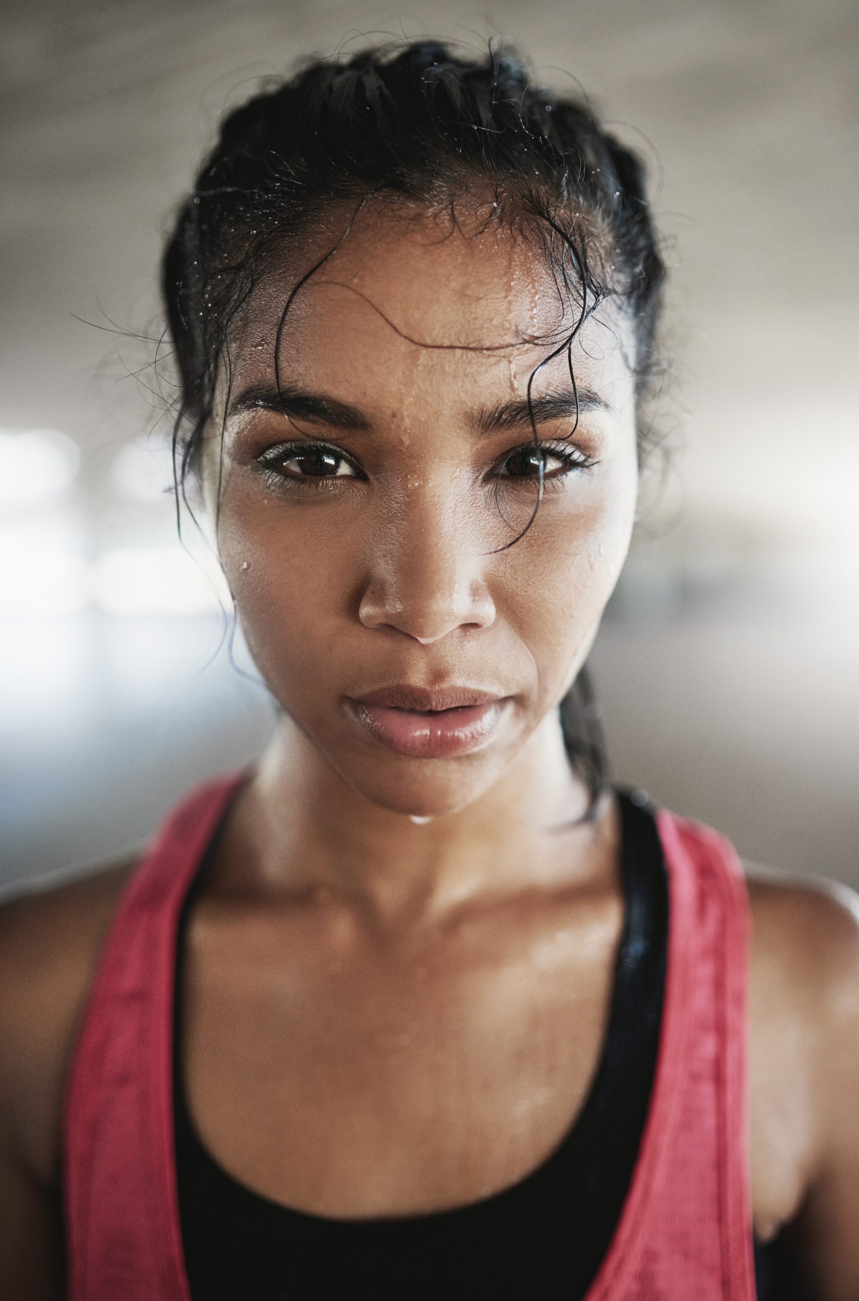 Woman Sweating during Workout